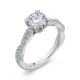 Round Diamond Floral Engagement Ring with Criss-Cross Shank in 14K White Gold (Semi-Mount)
