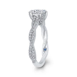 Round Diamond Floral Engagement Ring with Criss-Cross Shank in 14K White Gold (Semi-Mount)