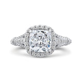Split Shank Cushion Cut Diamond Halo Engagement Ring in 14K White Gold (Semi-Mount)