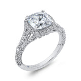 Split Shank Cushion Cut Diamond Halo Engagement Ring in 14K White Gold (Semi-Mount)