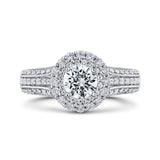 Diamond Double Halo Vintage Engagement Ring in 14K White Gold