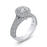 Diamond Double Halo Vintage Engagement Ring in 14K White Gold