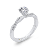 Round Diamond Engagement Ring with Crossover Shank in 14K White Gold