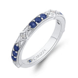 Round Diamond and Sapphire Wedding Band in 14K White Gold
