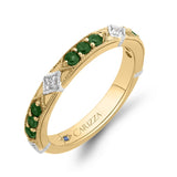 Round Diamond and Green Tsavorite Wedding Band in 14K Two Tone Gold