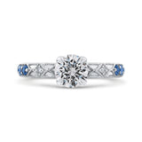 Round Diamond and Sapphire Engagement Ring in 14K White Gold (Semi-Mount)