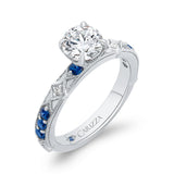 Round Diamond and Sapphire Engagement Ring in 14K White Gold (Semi-Mount)