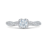 Round Diamond Floral Engagement Ring in 14K White Gold