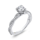 Round Diamond Floral Engagement Ring in 14K White Gold