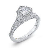 Round Diamond Vintage Halo Vintage Engagement Ring in 14K White Gold
