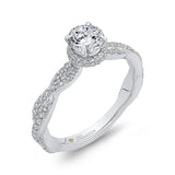 Round Diamond Floral Engagement Ring in 14K White Gold