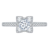 Cushion Cut Diamond Floral Engagement Ring in 14K White Gold