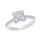 Cushion Cut Diamond Floral Engagement Ring in 14K White Gold
