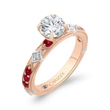 Round Diamond and Ruby Engagement Ring in 14K Two Tone Gold (Semi-Mount)