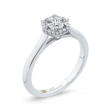 Round Diamond Hexagon Shape Halo Engagement Ring in 14K White Gold