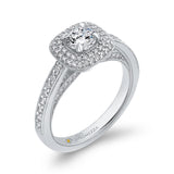 Round Diamond Double Halo Cathedral Style Engagement Ring in 14K White Gold