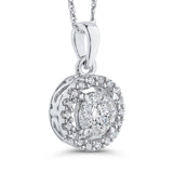 10K White Gold 3/4 ct Diamond Double Halo Pendant with Chain 14K White Gold