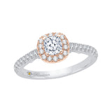 Cushion Cut Diamond Halo Engagement Ring in 14K Two Tone Gold