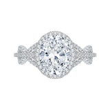 Criss-Cross Shank Oval Cut Diamond Halo Engagement Ring in 18K White Gold (Semi-Mount)