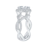 Criss-Cross Shank Oval Cut Diamond Halo Engagement Ring in 18K White Gold (Semi-Mount)