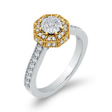 2/3 ct Round White Diamond Octagon Shape Fashion Ring in 10K Two Tone Gold