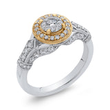 7/8 ct Round White Diamond Double Halo Fashion Ring in 10K Two Tone Gold
