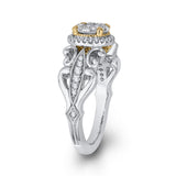 1/2 ct Round White Diamond Double Halo Fashion Ring in 10K Two Tone Gold