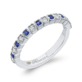 Round Diamond Half-Eternity Wedding Band with Sapphire in 14K White Gold