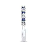 Round Diamond Half-Eternity Wedding Band with Sapphire in 14K White Gold