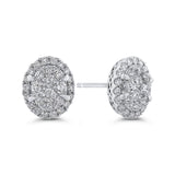 Round Diamond Oval Shape Stud Earrings in 14K White Gold