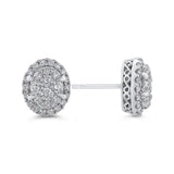 Round Diamond Oval Shape Stud Earrings in 14K White Gold