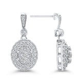 Round Diamond Oval Shape Double Halo Dangle Earrings in 14K White Gold