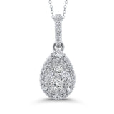 Round Diamond Pear Shape Halo Pendant in 14K White Gold