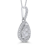 Round Diamond Pear Shape Halo Pendant in 14K White Gold