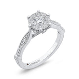 Round and Marquise Cut Diamond Engagement Ring in 14K White Gold