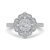 Diamond Flower Shape Engagement Ring in 14K White Gold