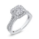 Split Shank Round Diamond Halo Engagement Ring in 14K White Gold
