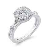 Split Shank Round Diamond Halo Engagement Ring in 14K White Gold