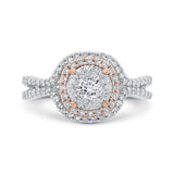 Split Shank Round Diamond Halo Engagement Ring in 14K Two Tone Gold