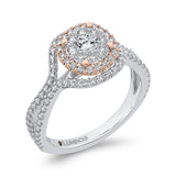 Split Shank Round Diamond Halo Engagement Ring in 14K Two Tone Gold