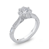 Round & Baguette Cut Diamond Engagement Ring in 14K White Gold