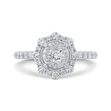 Diamond Flower Halo Engagement Ring in 14K White Gold
