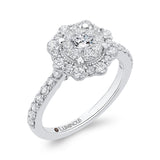 Diamond Flower Halo Engagement Ring in 14K White Gold