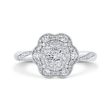 Round Diamond Flower Style Engagement Ring in 14K White Gold