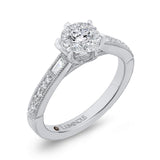 Round & Baguette Cut Diamond Engagement Ring in 14K White Gold