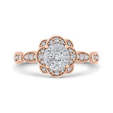 Round Diamond Flower Engagement Ring in 14K Two Tone Gold