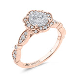 Round Diamond Flower Engagement Ring in 14K Two Tone Gold