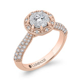 Round Diamond Flower Engagement Ring in 14K Two Tone Gold