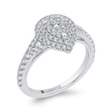 Split Shank Round Diamond Pear Shape Double Halo Engagement Ring in 14K White Gold