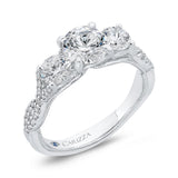 Three-Stone Engagement Ring with Round Diamond in 14K White Gold (Semi-Mount)